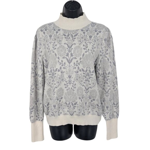Ann Taylor Mock Neck Jacquard Floral Knit Sweater Size M Pullover Cottage Cozy - Picture 1 of 11